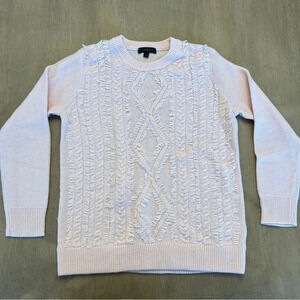 J Crew Women’s Pink Cable Knit Fringe Sweater 100% Merino Wool Size S